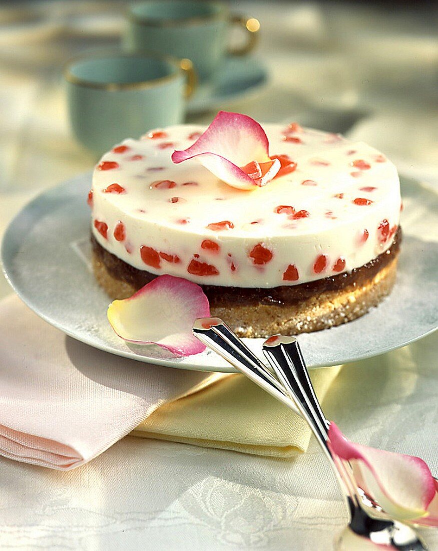 cottage cheese cake with rose petals