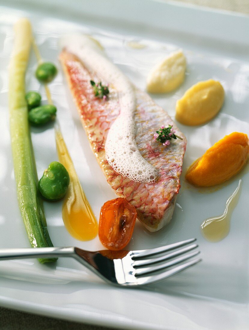 Red mullet fillet with carrot and orange mousse