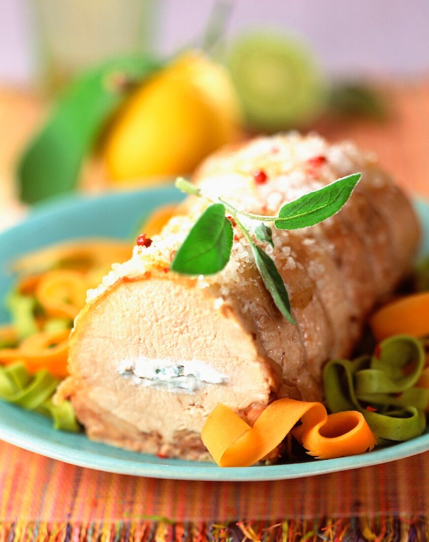 Roast pork stuffed with cream cheese and sage