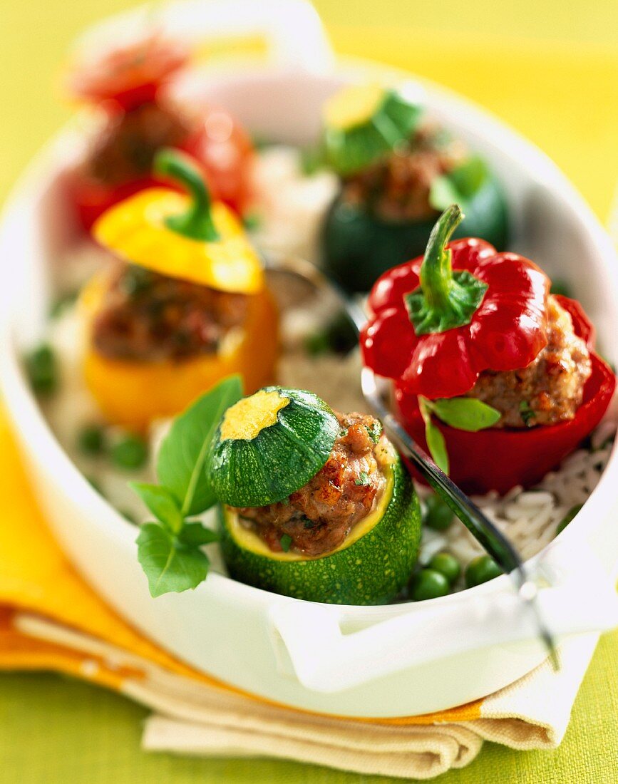 Stuffed baby peppers and courgettes