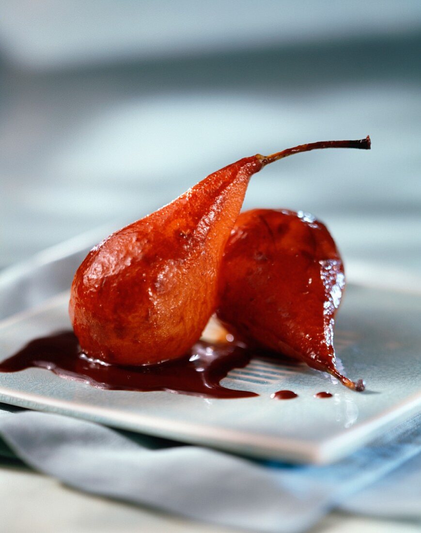 Pear poached in red wine