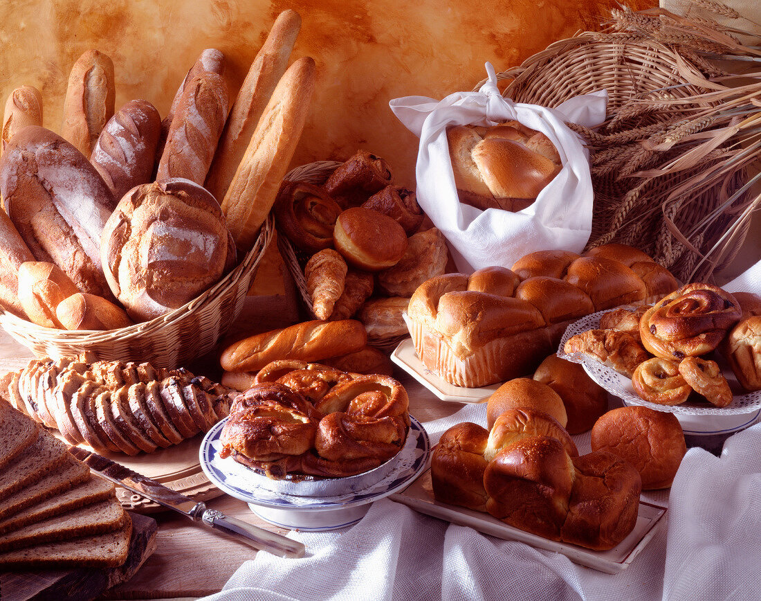 Arrangement of bread and pastries
