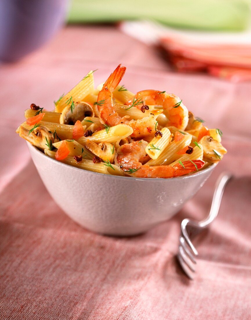 Penne with prawns and sechuan pepper