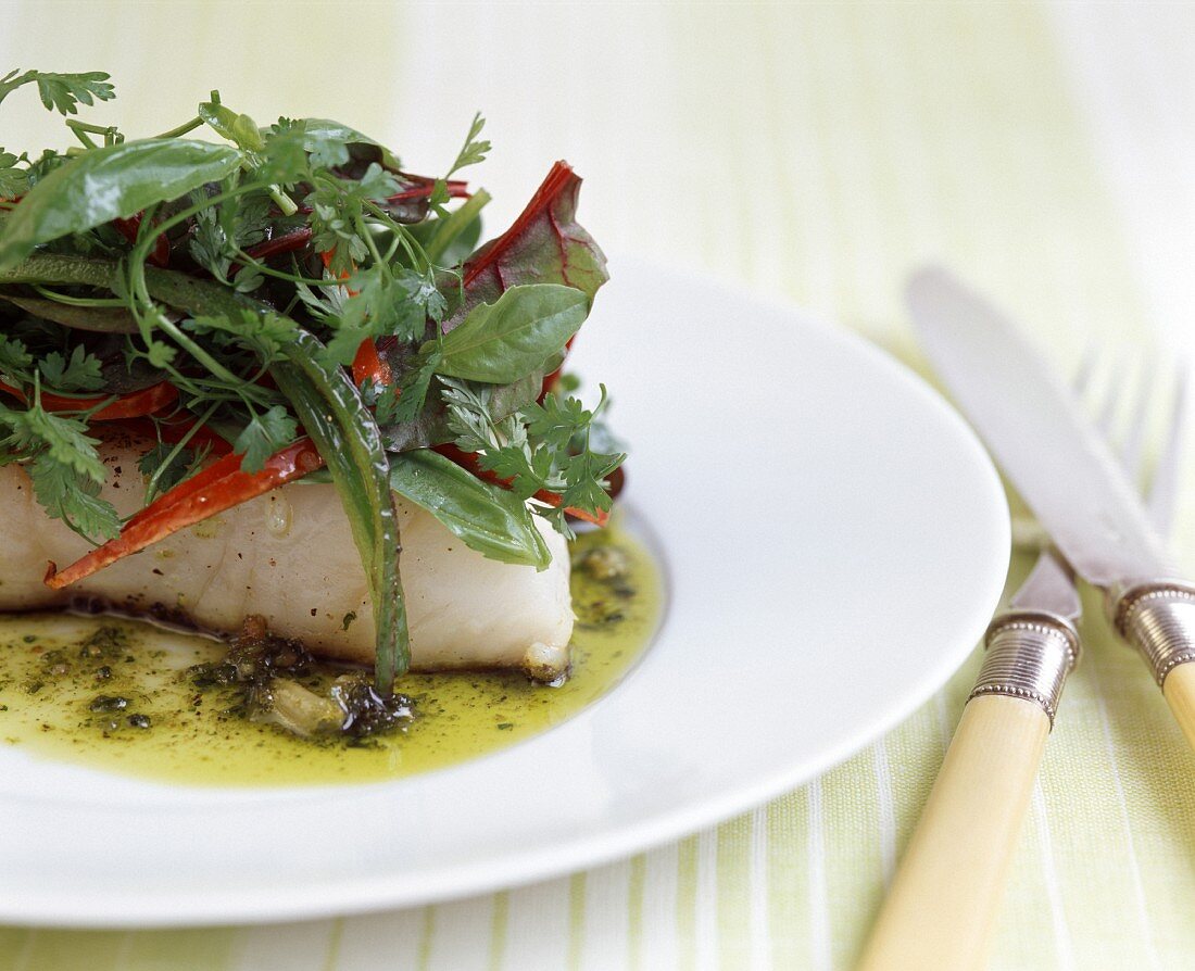 Grilled cod with basil