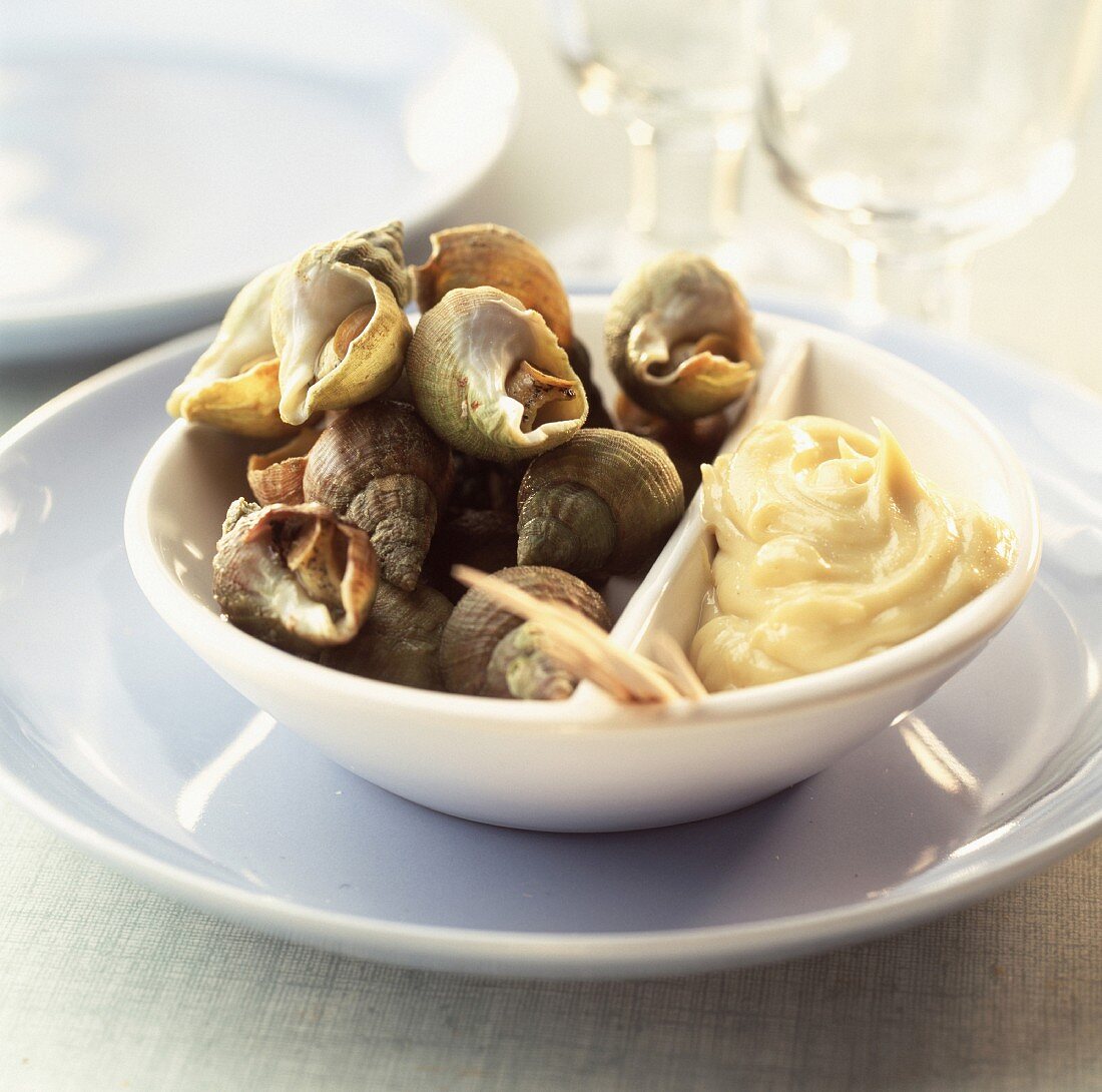 Whelks with mayonnaise sauce