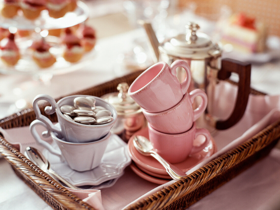 Cups and sugared almonds for christening