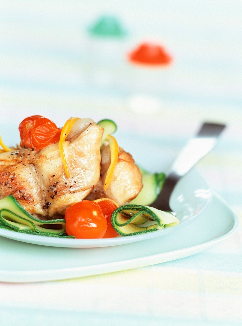 Quickly cooked rabbit with courgettes