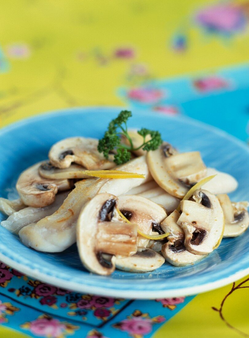 Grilled sole with mushrooms