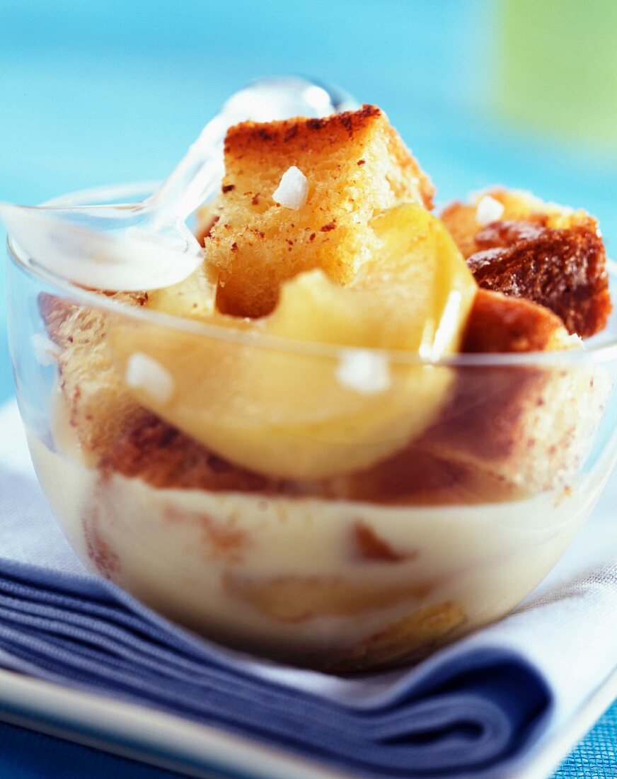 Brioche bread and butter pudding with pears