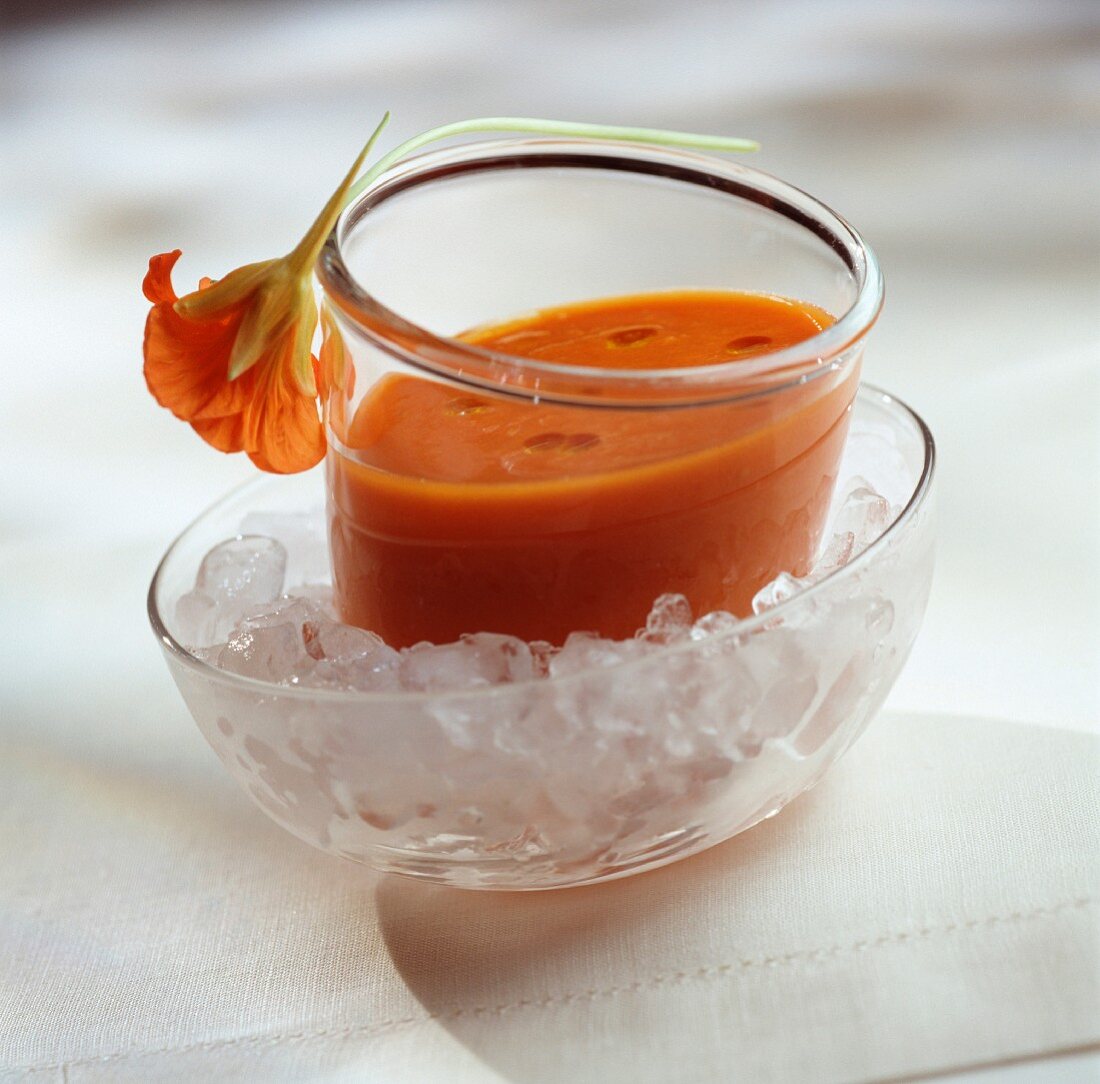 Chilled tomato and nasturtium soup