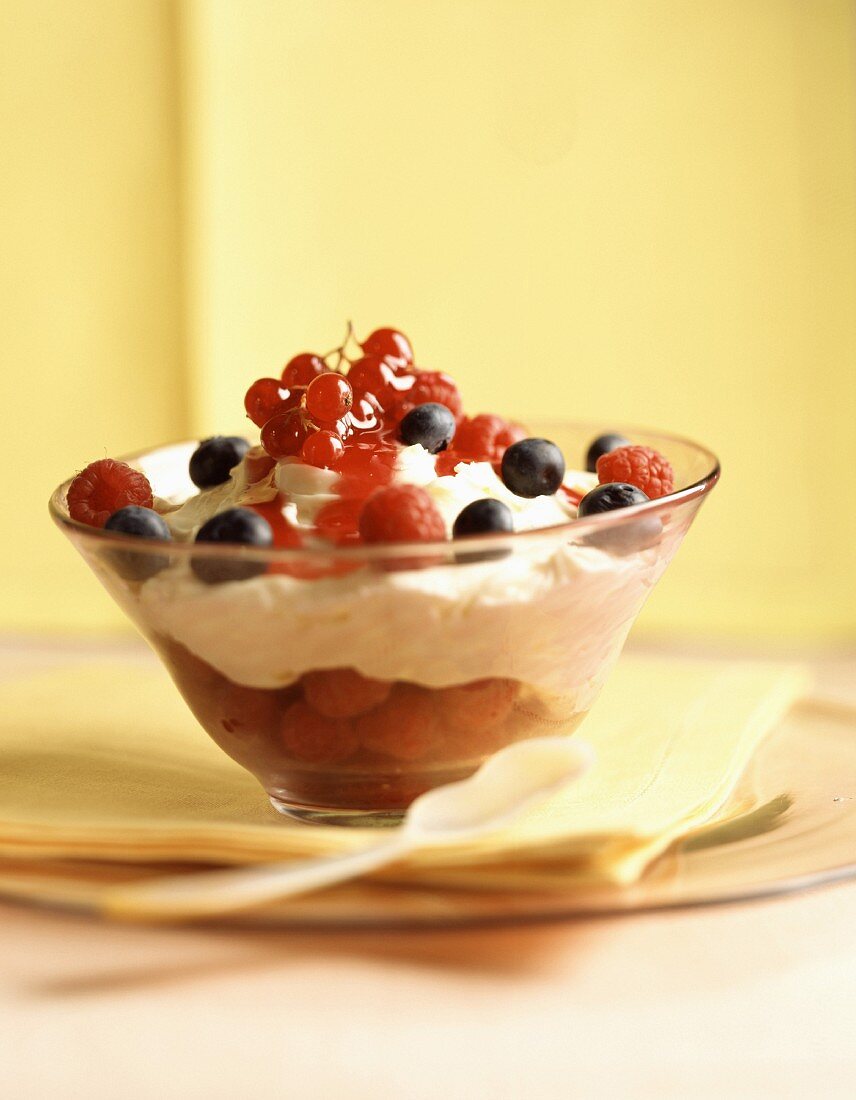 Summer fruit with whipped cream