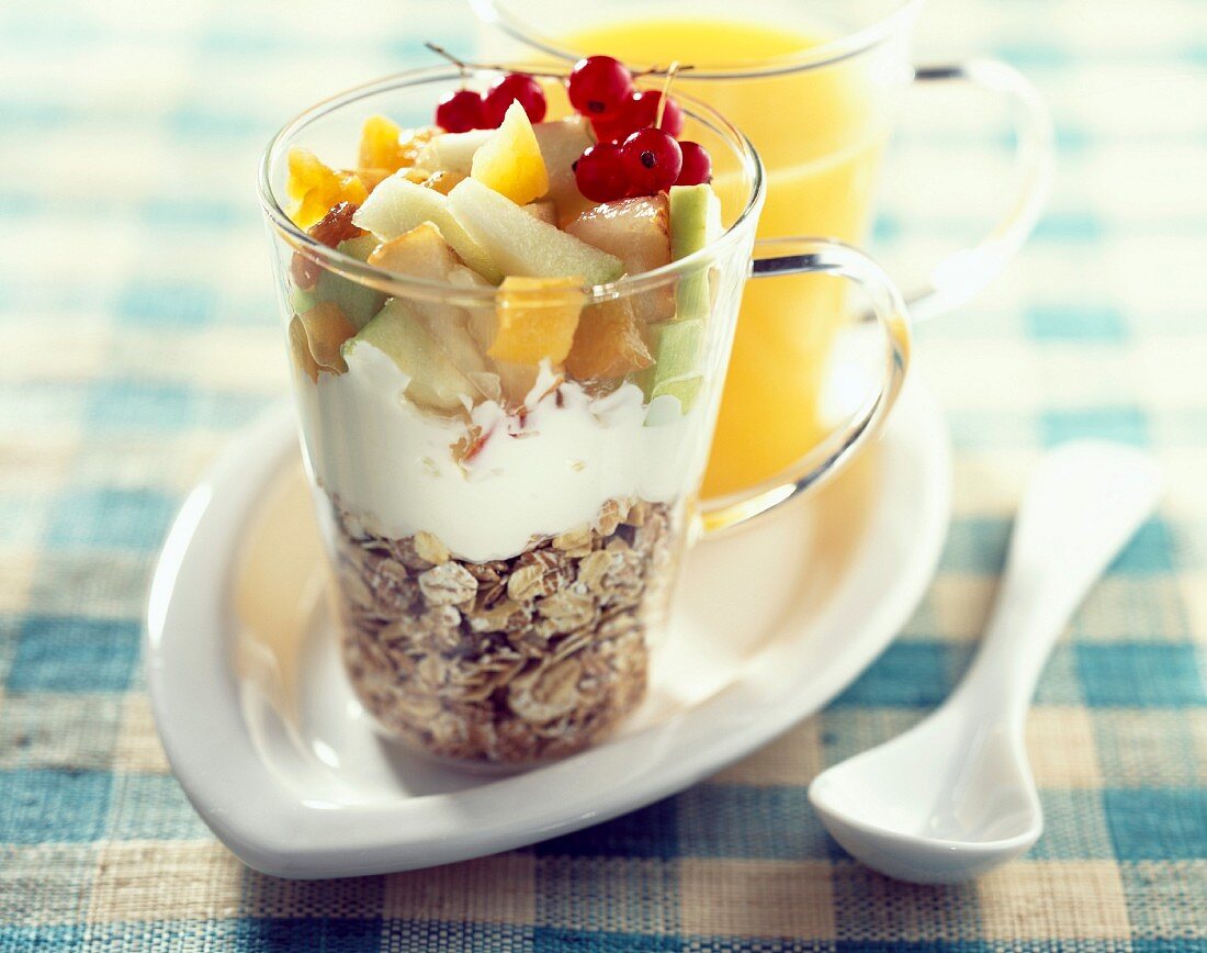 Fromage blanc with muesli and fruit salad