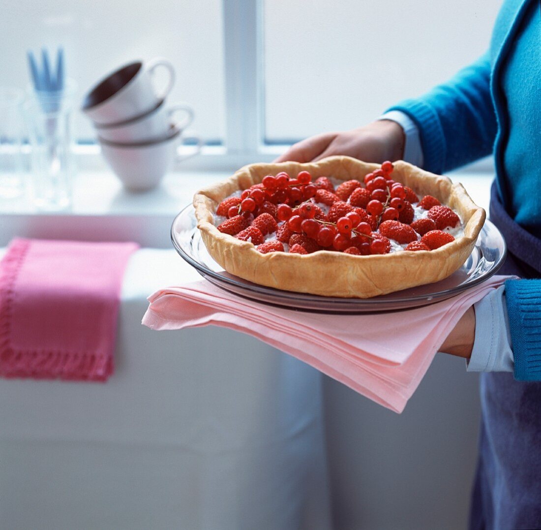 Strawberry and redcurrant tart