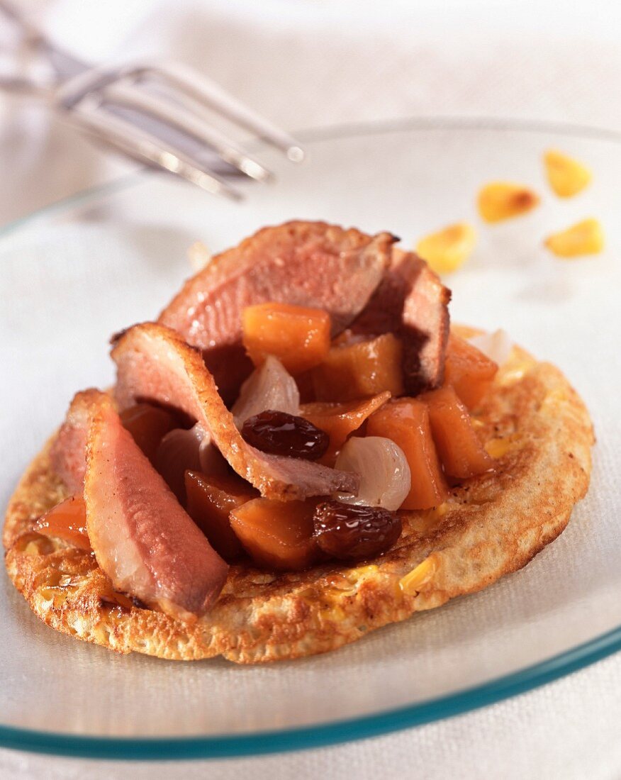 Pancake with fillet of duck breast