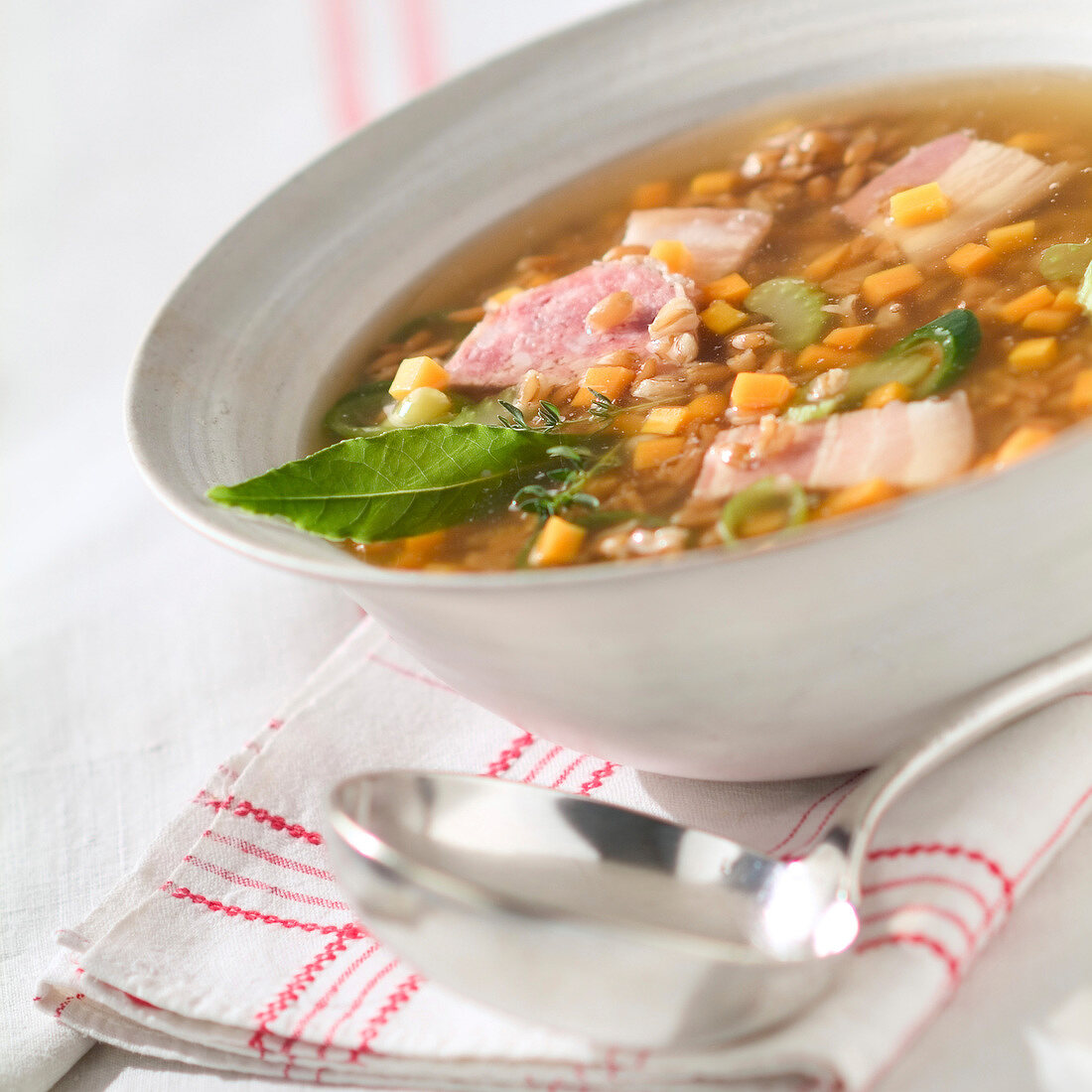Wheat soup with pork and bacon
