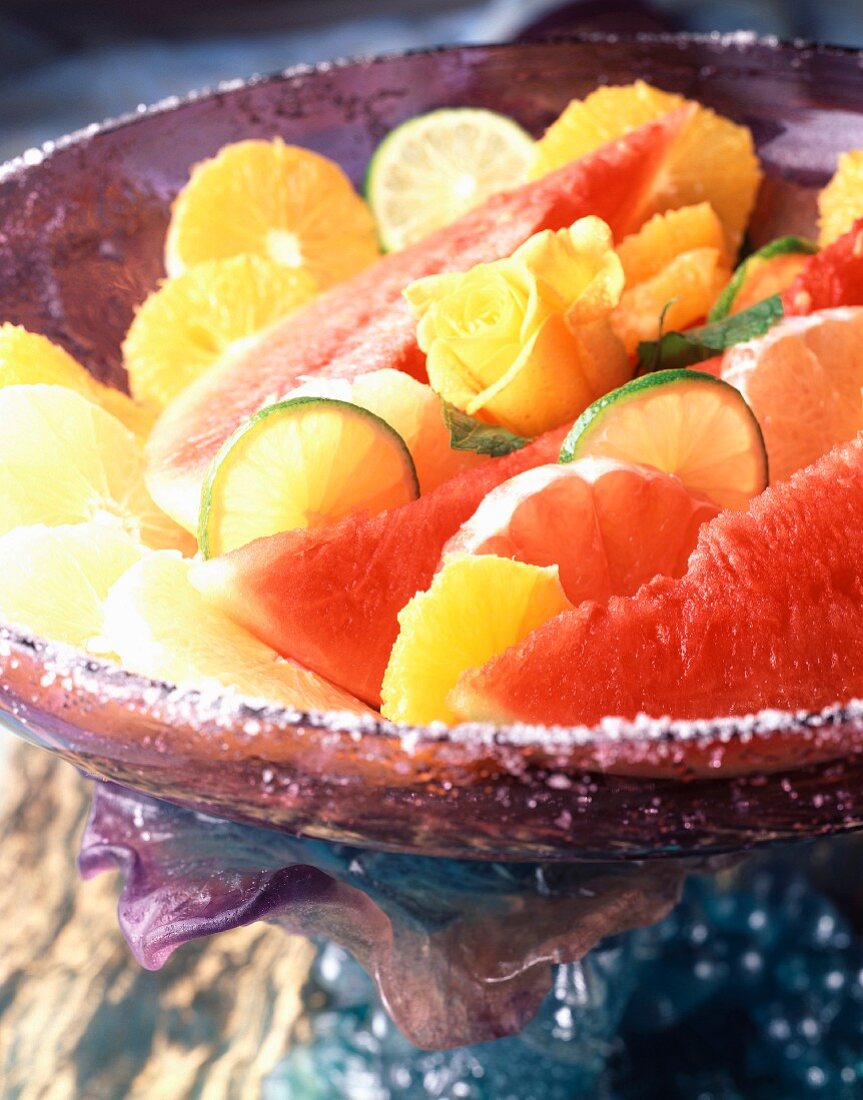 Iced flowers and fruit