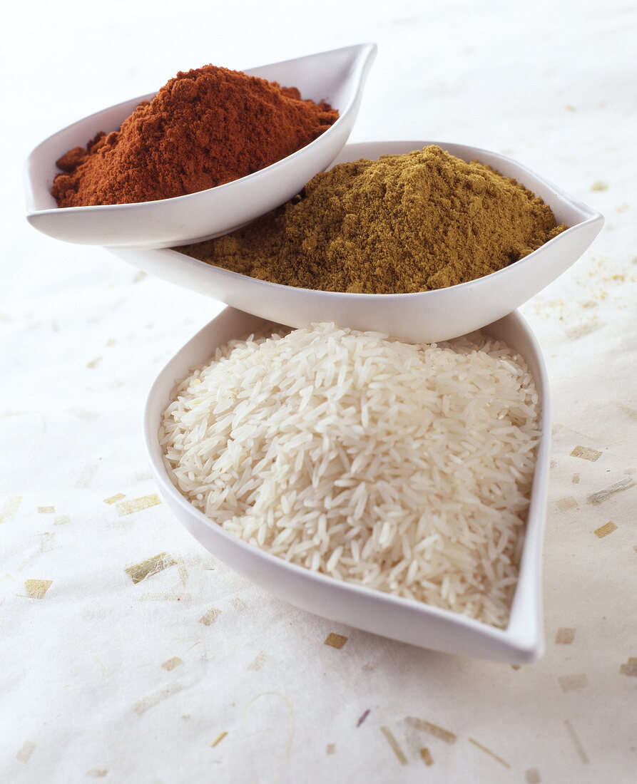 Basmati rice, curry and chilli powder