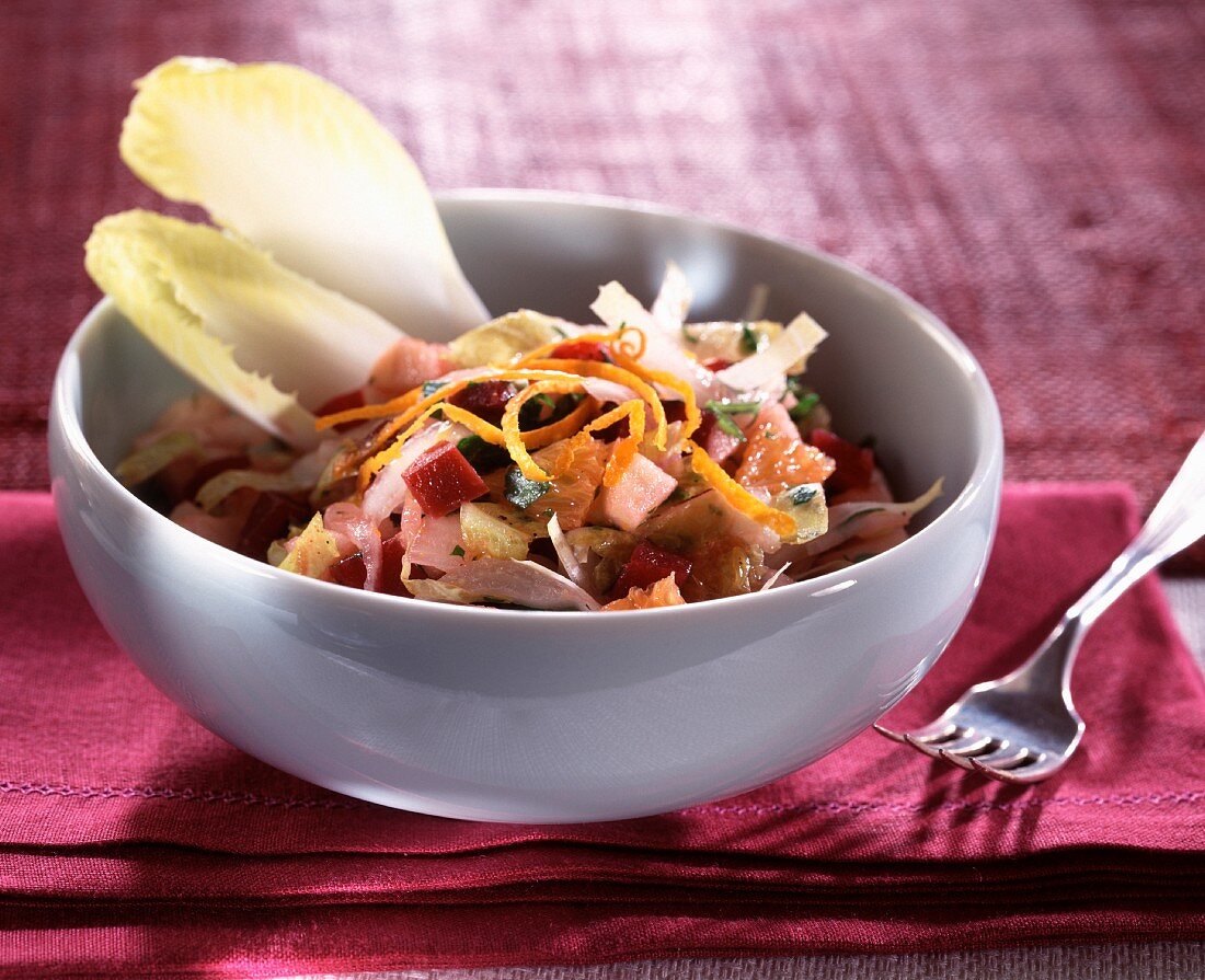 Chicory, orange and beetroot salad