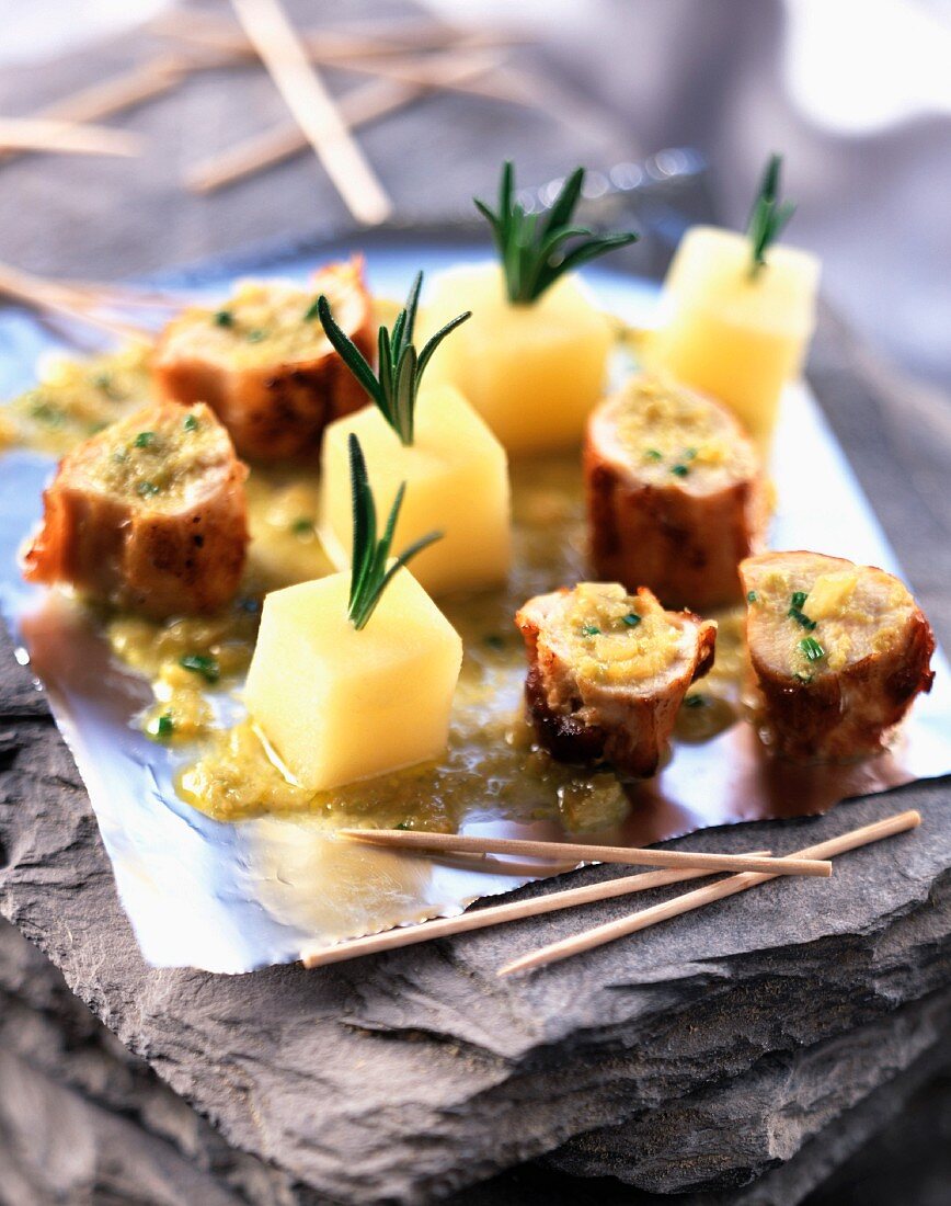 Rabbit and cheese appetizers