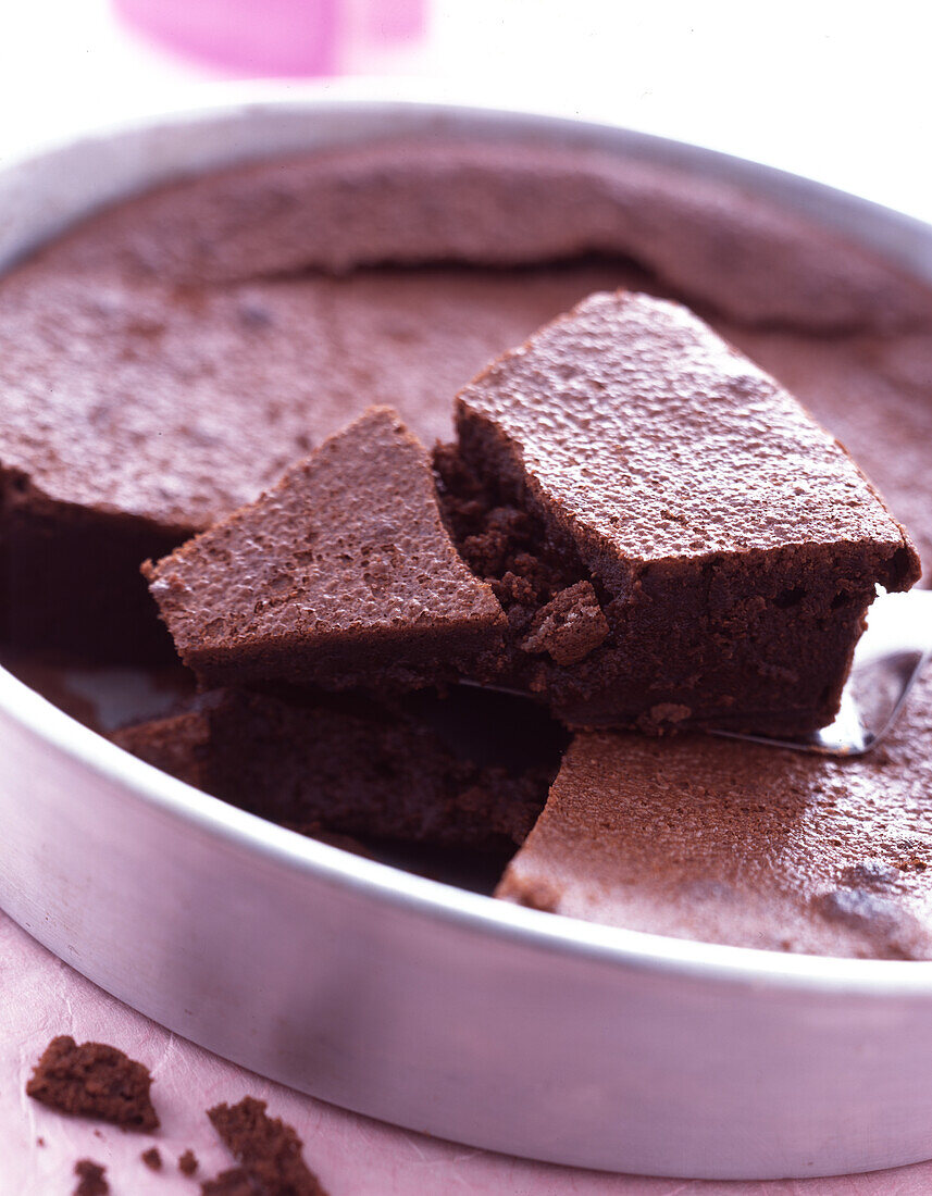 Moist chocolate cake in pan