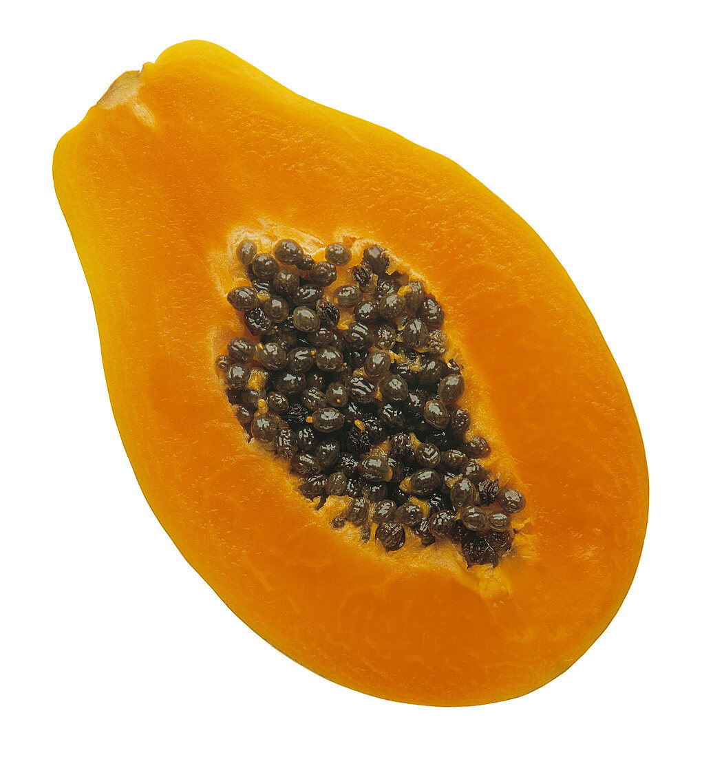 Sliced papaya with seeds