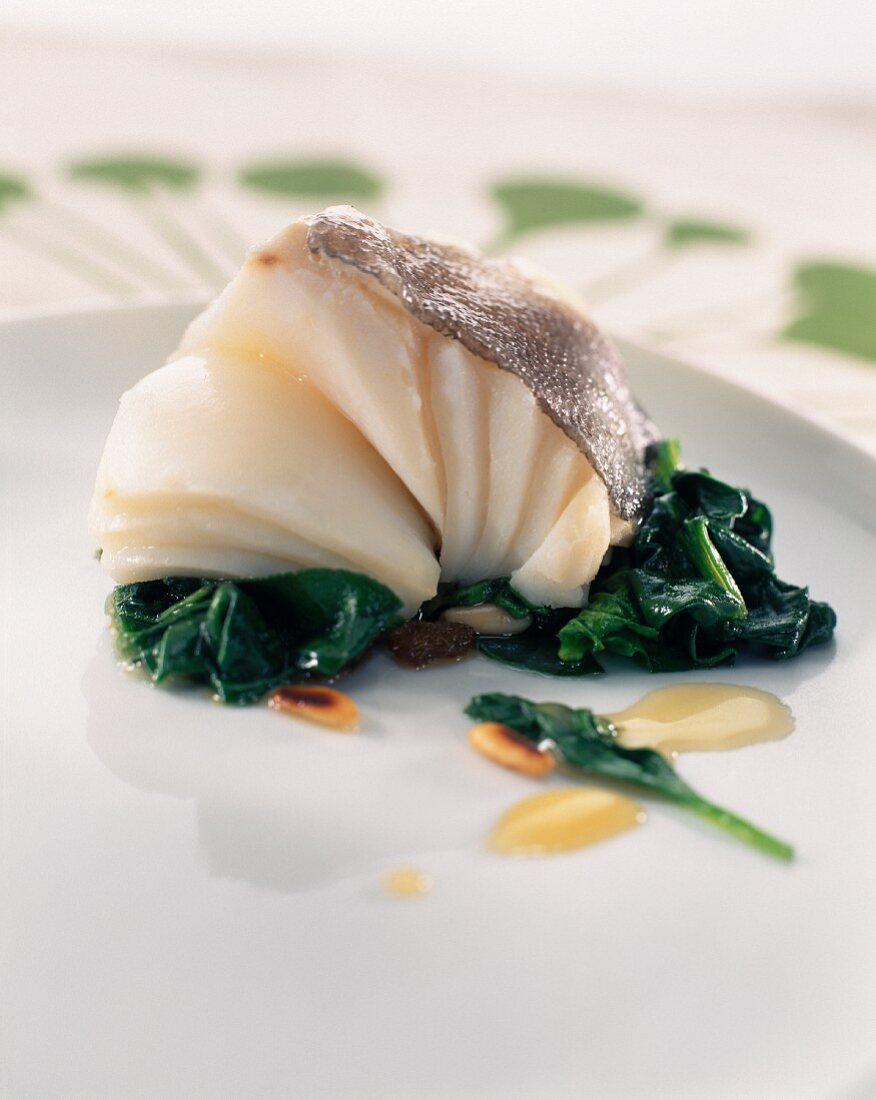 cod with honey and spinach