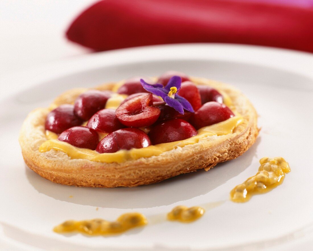 Cherry and passion fruit tartlet