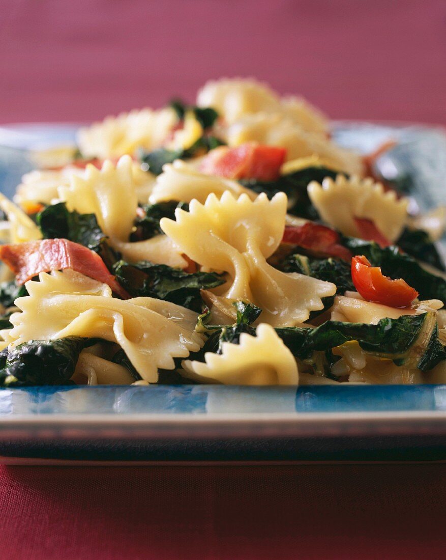 Farfalle with bacon and chards