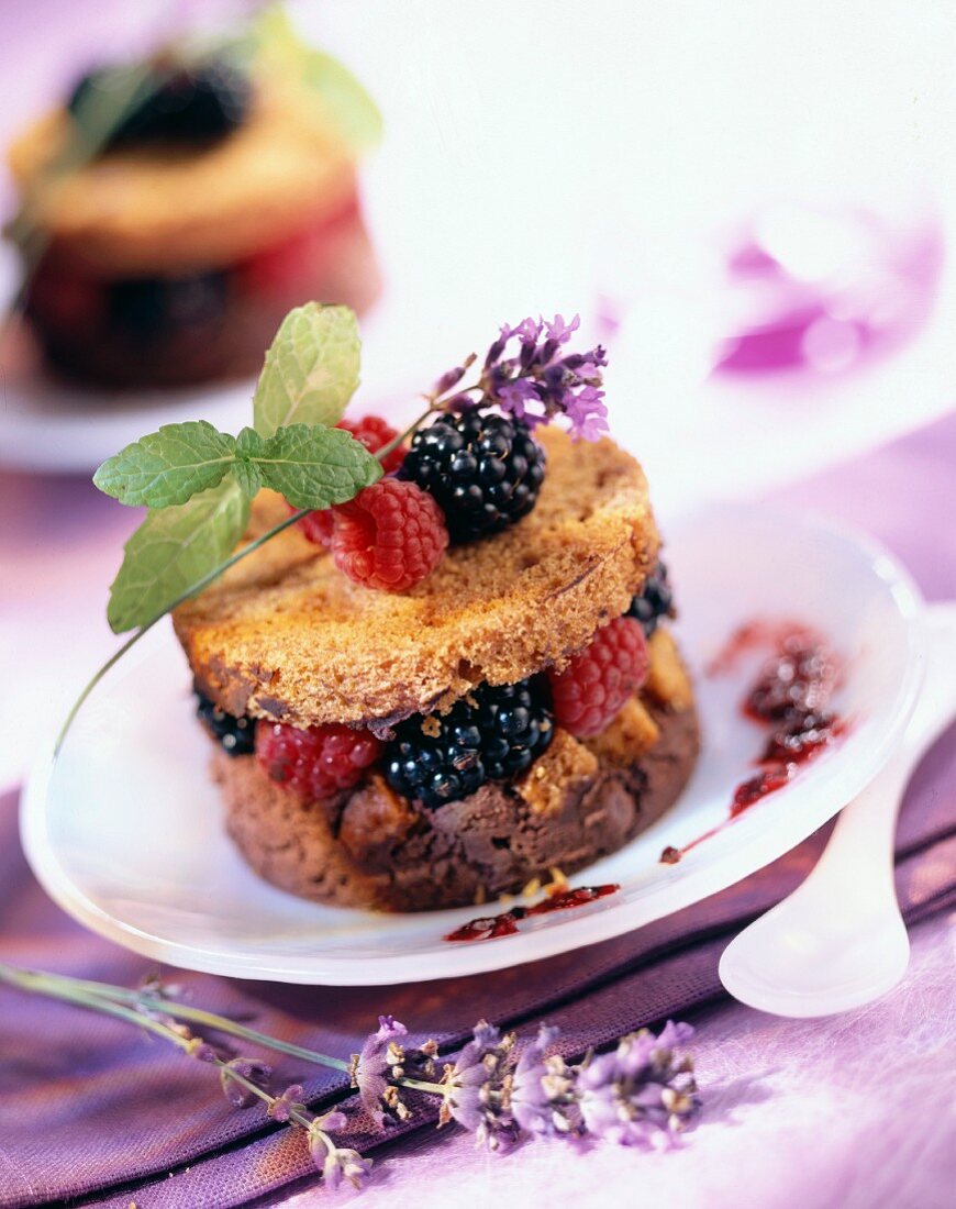 gingerbread, summer fruit duo and stewed lavender delight