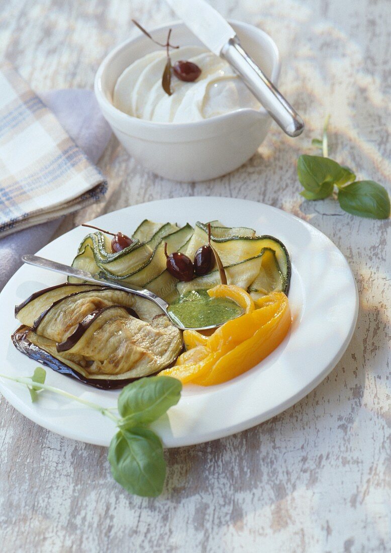 Grilled vegetables and mozzarella
