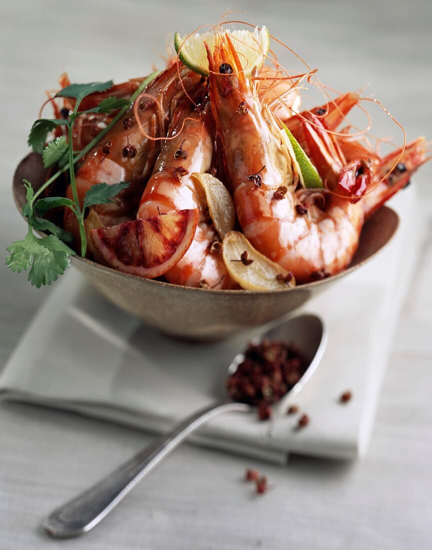 Mediterranean prawns with citrus fruit