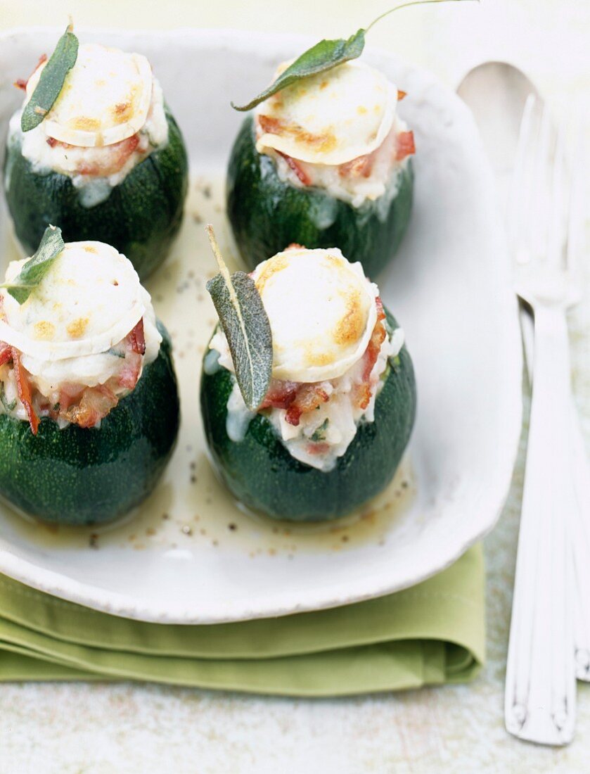Courgettes stuffed with goat's cheese and sage