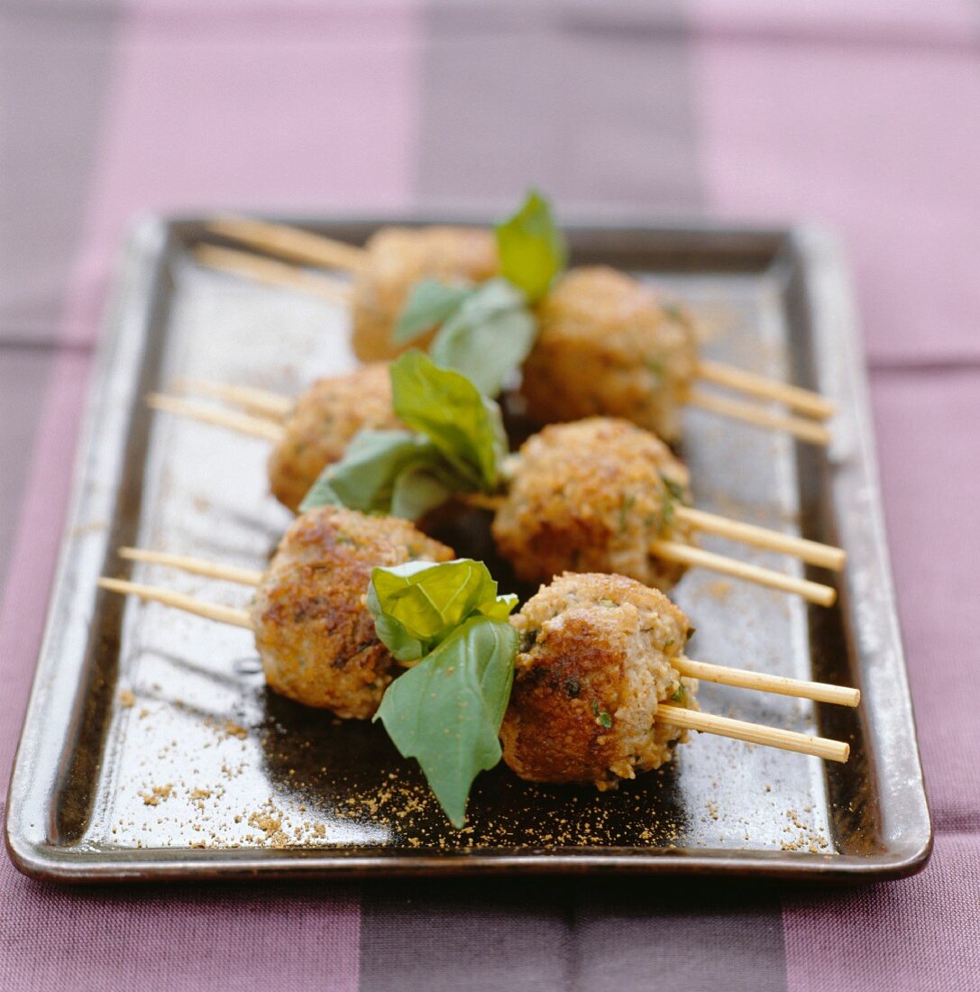 Herbed poultry ball skewers