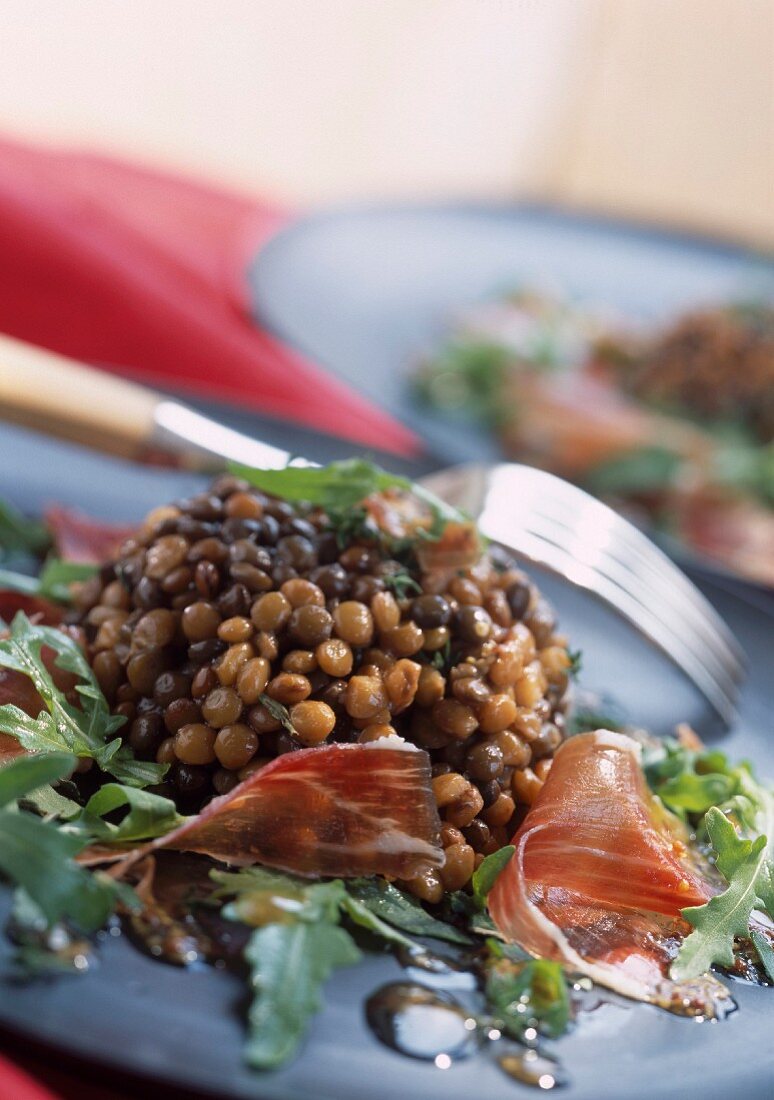 Lentil and Jabugo ham salad