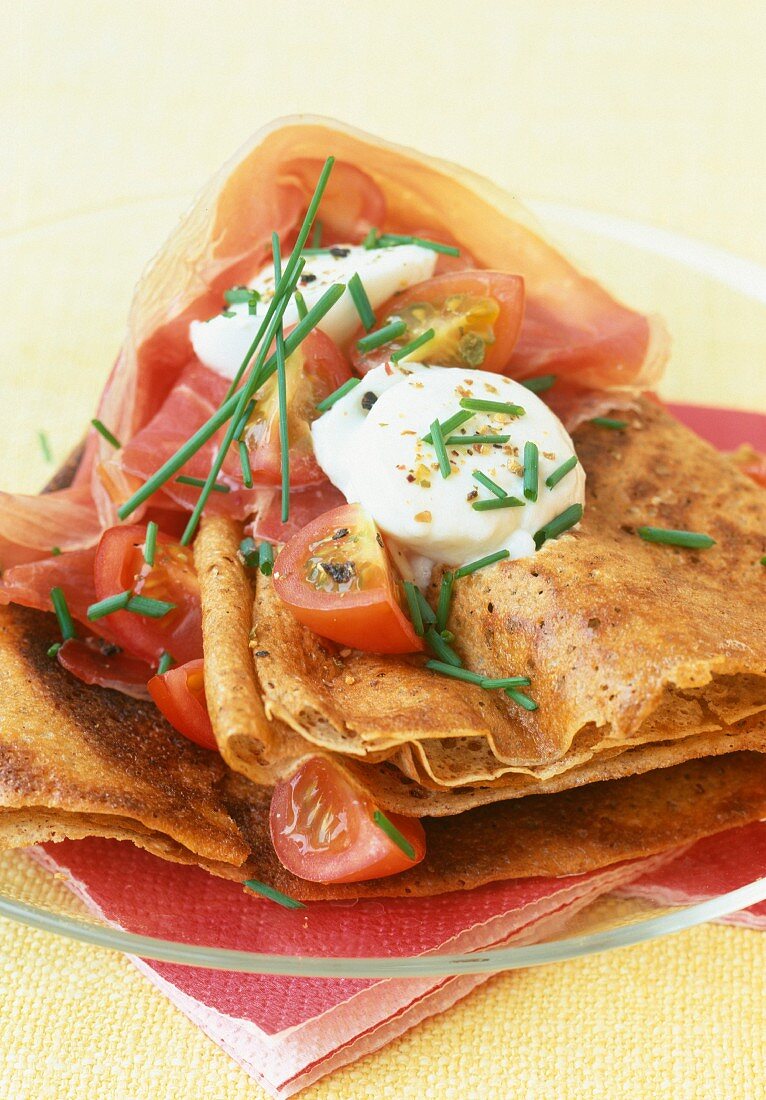 Buckwheat crepes with Parma ham