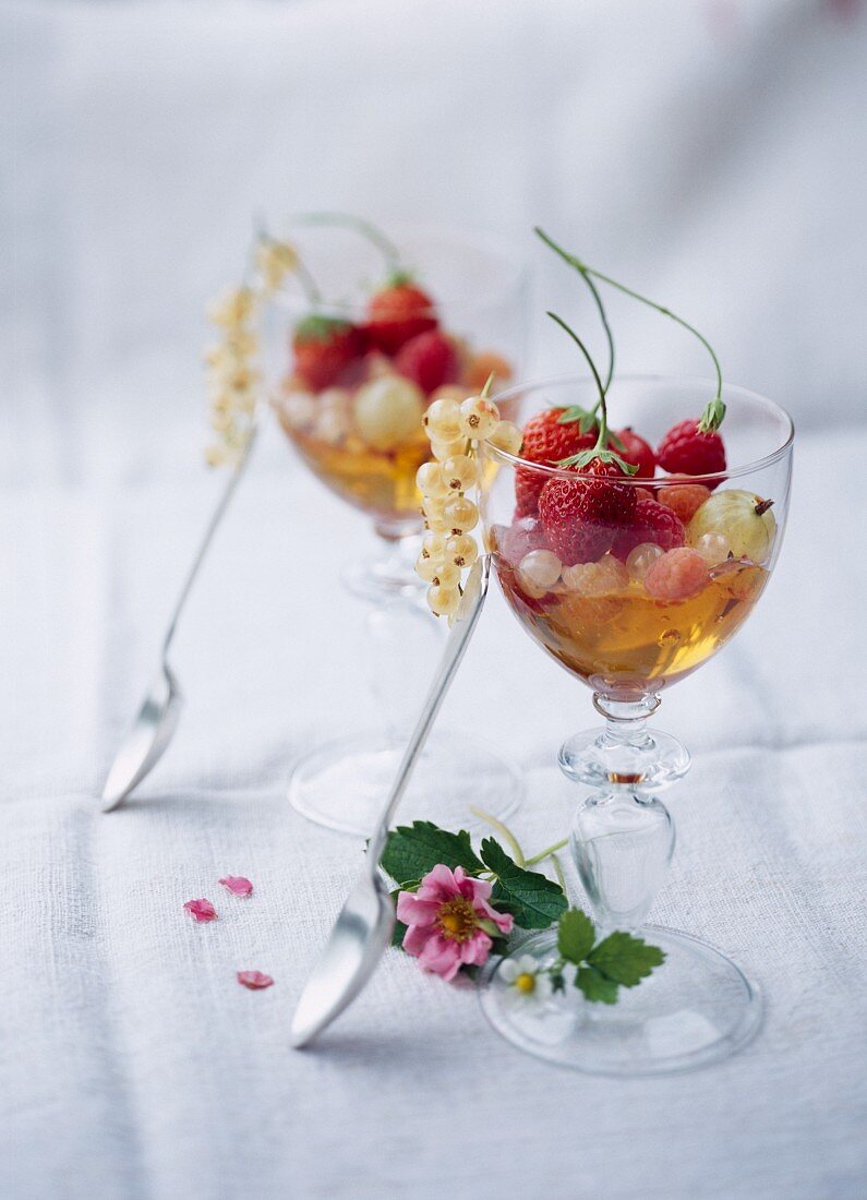 Summer fruit cocktail with sauterne jelly