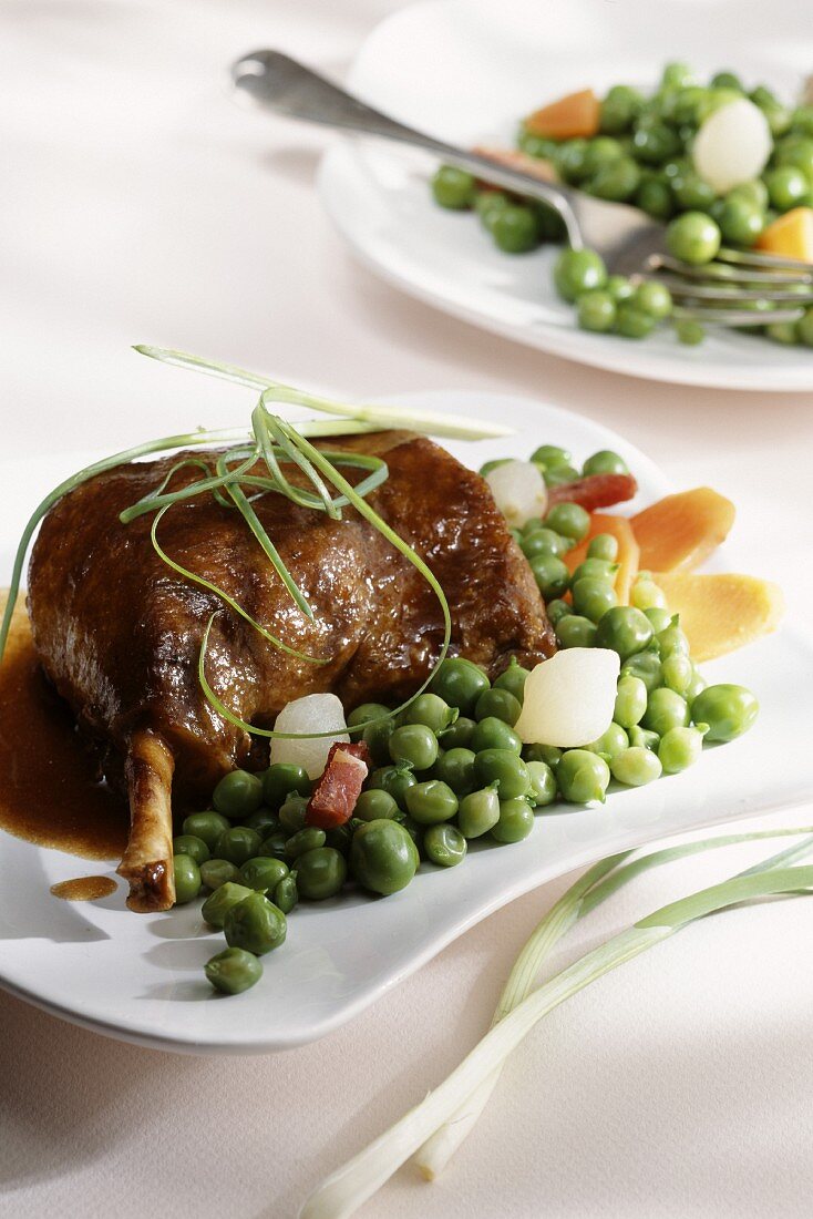 Duck with peas