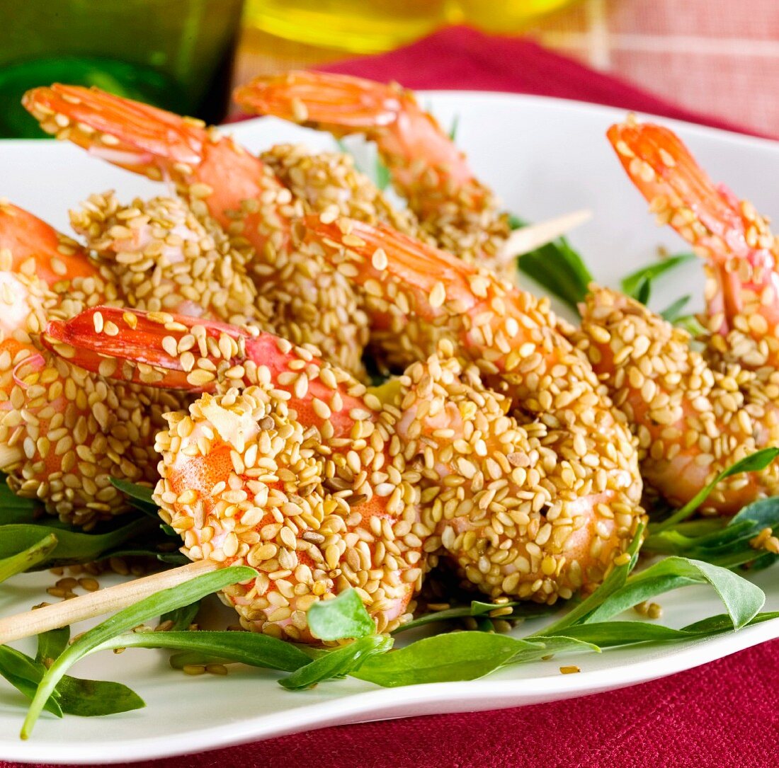 Shrimp and sesame brochettes