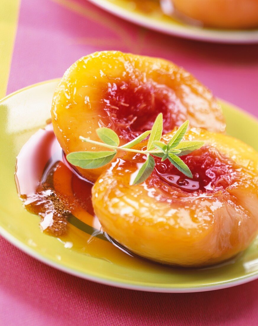Caramelized peaches with lemon verbena