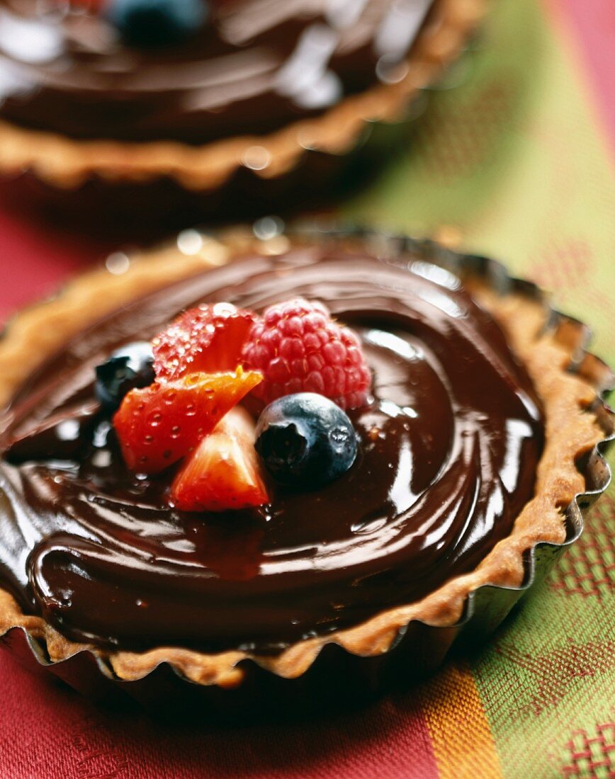 Chocolate and summer fruit tartlets