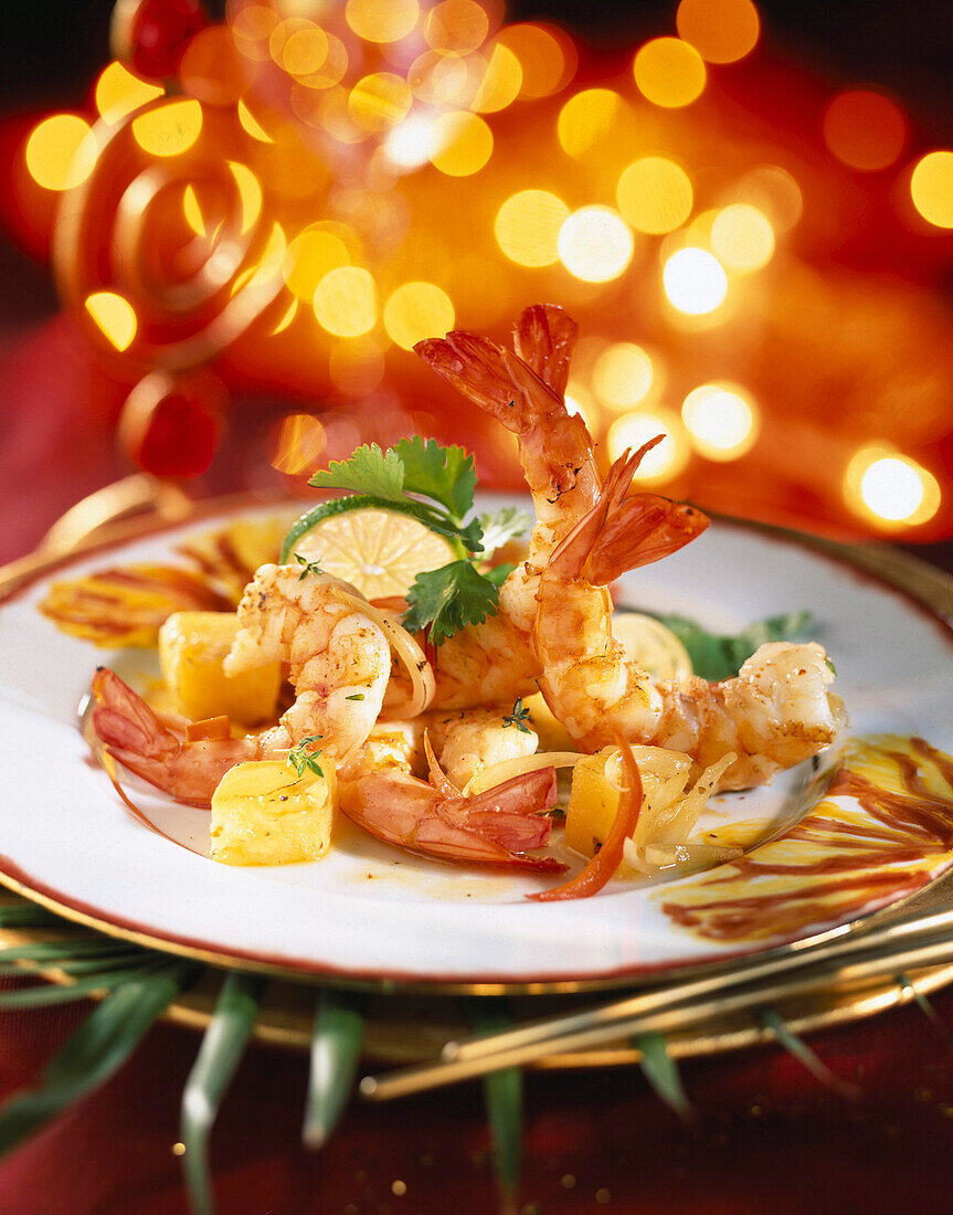 Sautéed Mediterranean prawns and pineapple