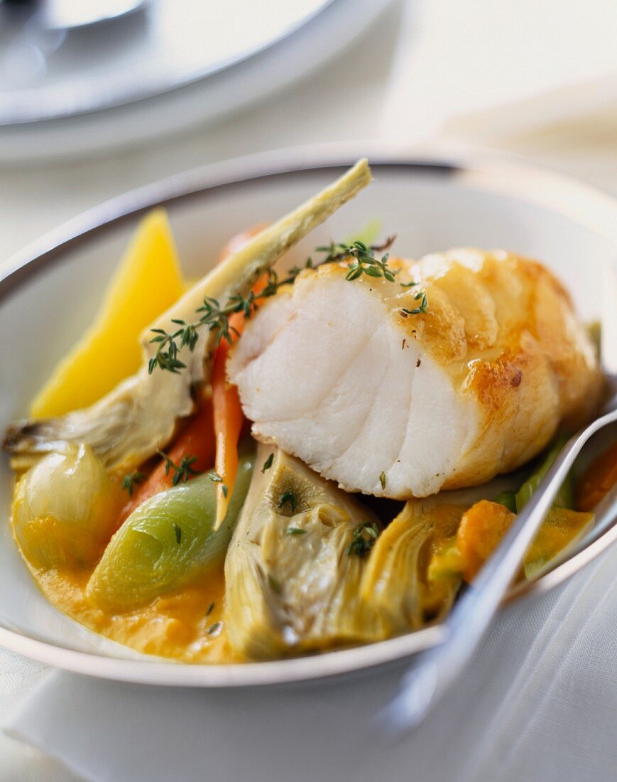 Monkfish with vegetables