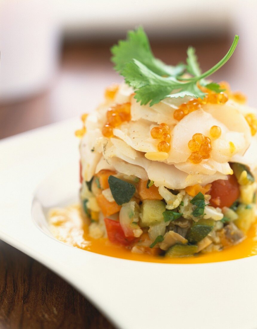 Fish and vegetable timbale