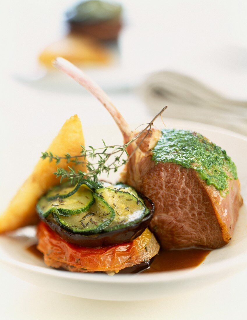 Lamb chop with herbs and vegetable Tian