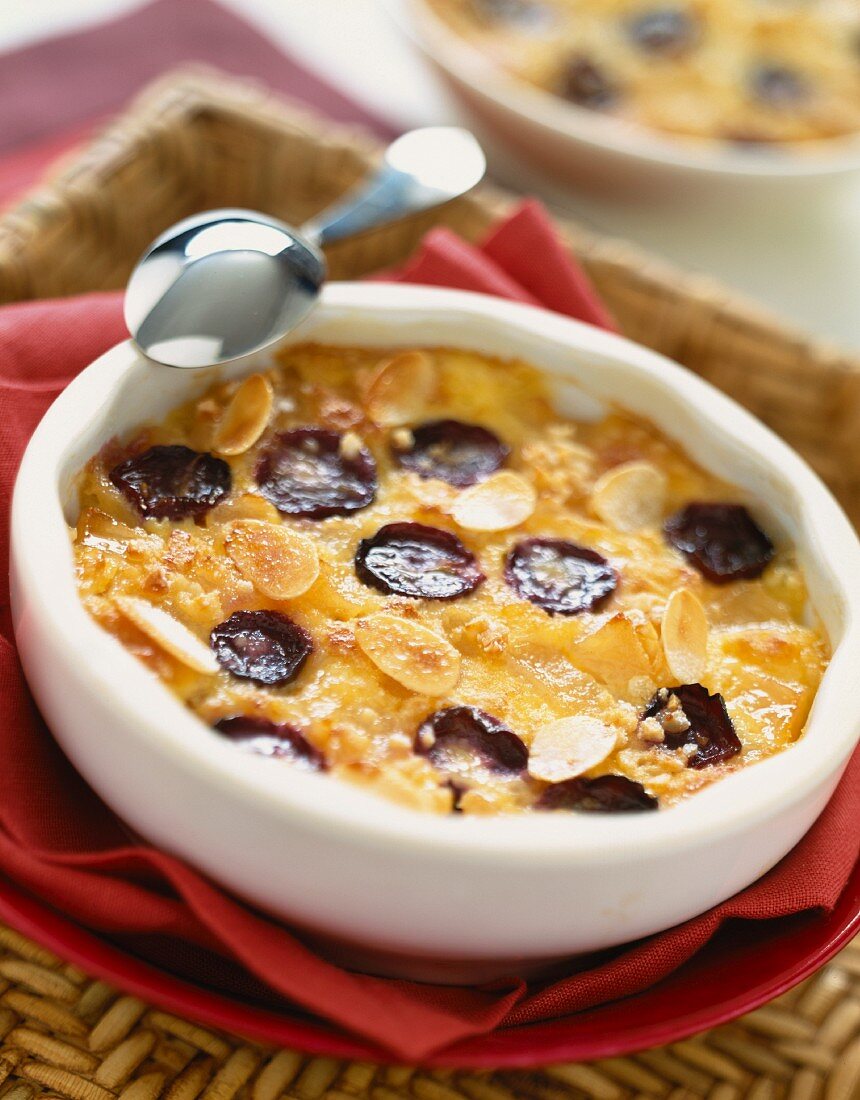 Grape and almond clafoutis batter pudding