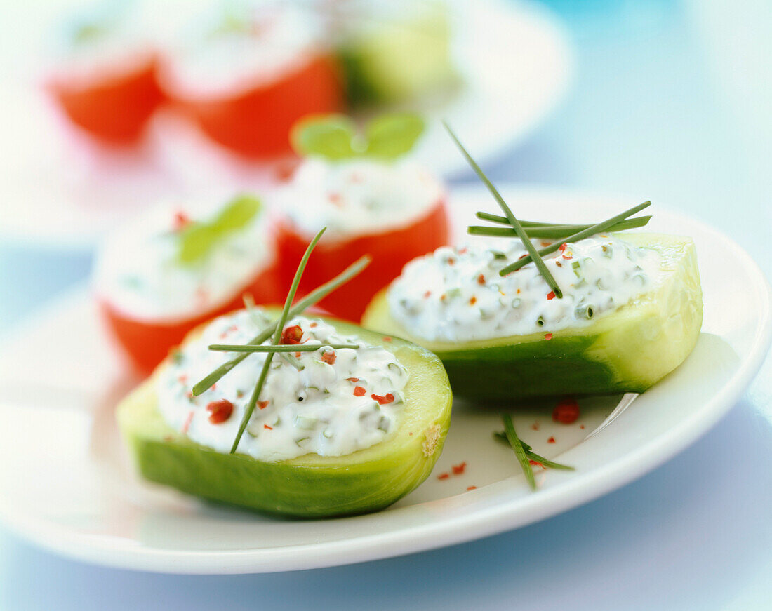 cucumber and tomato stuffed with fromage frais