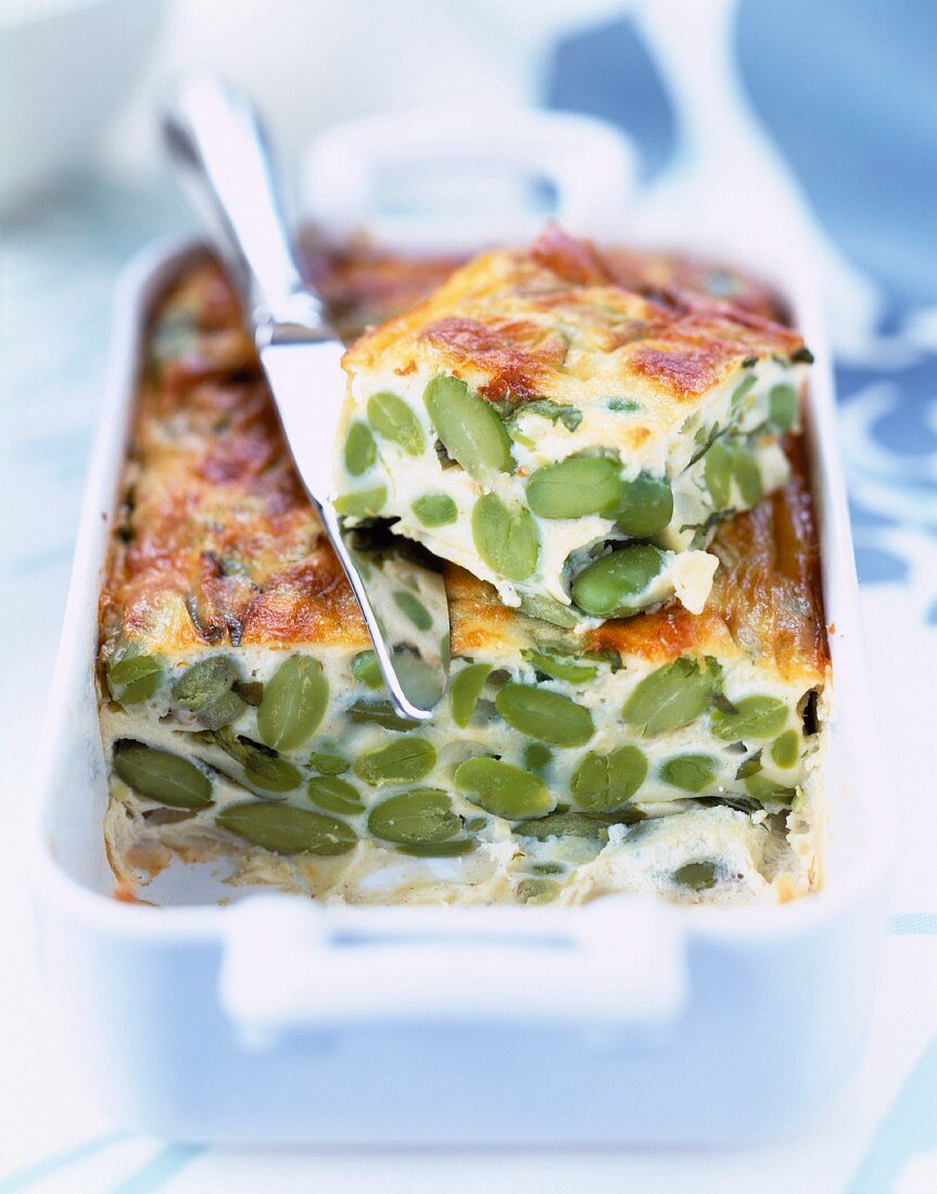 broad bean clafoutis batter pudding