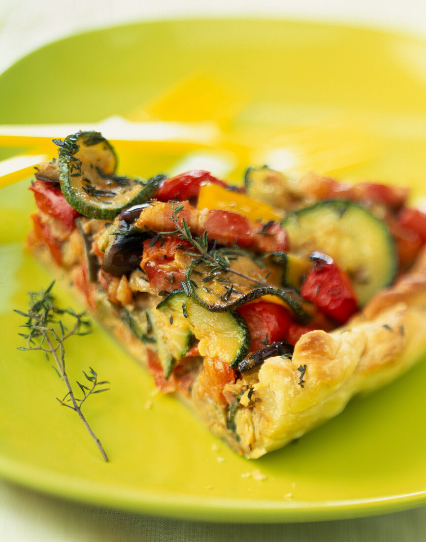 Ratatouille and diced bacon tart
