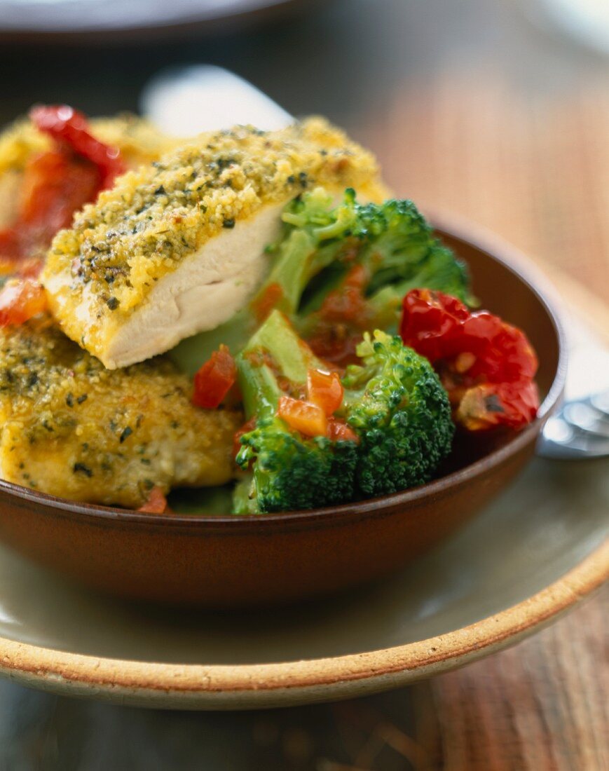 Chicken with broccoli crust