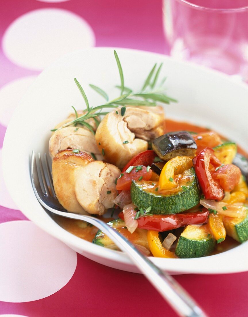 Saddle of rabbit with ratatouille